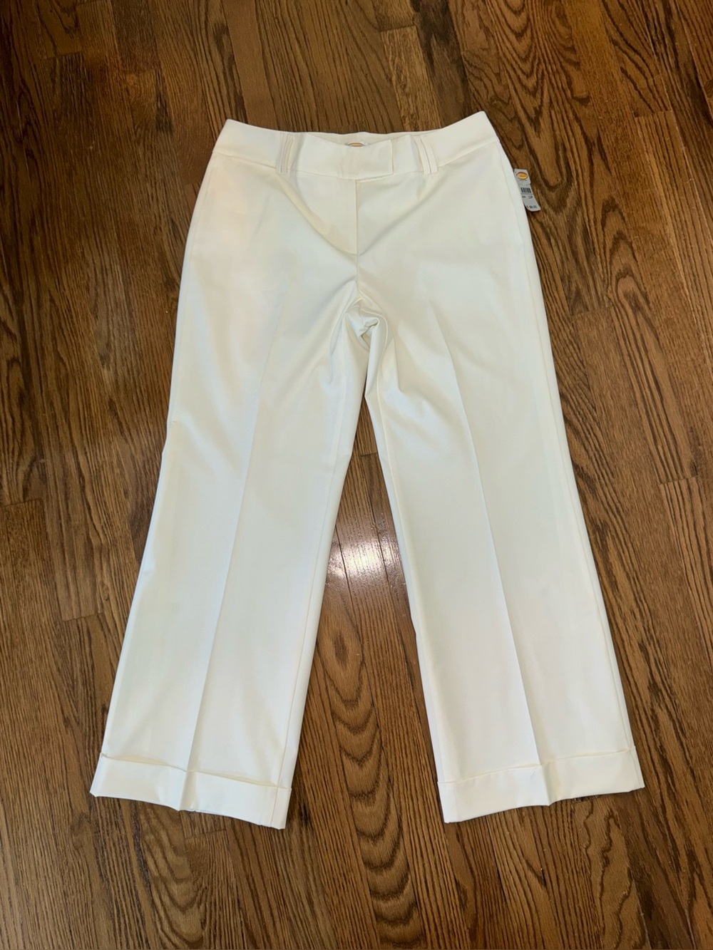 NWT Talbots Petites White Stretch Ankle Pants Cuffed Hem Women's 12P 29" Inseam